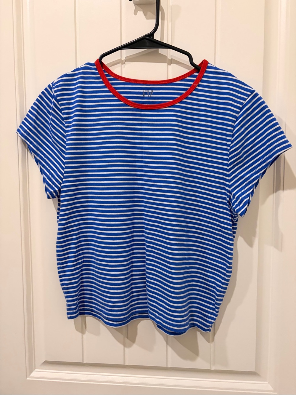 GAP Blue and White Striped Short Sleeve Tee with Red Trim